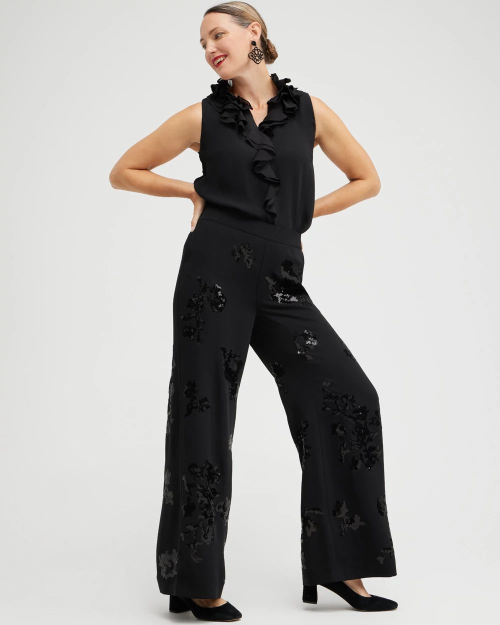 超希少【新品】20SS Warm Up Pant Black Floral Women's Mid-Rise Wide Leg Satin Drawstring Pull-On Pants